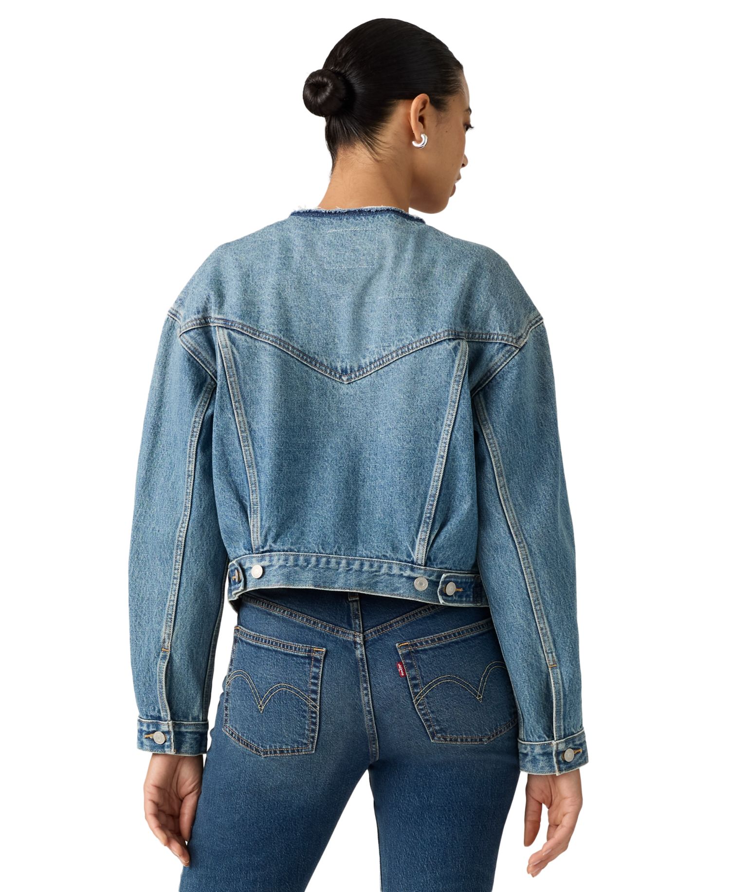 Women's Collarless Shrunken Trucker Jacket
