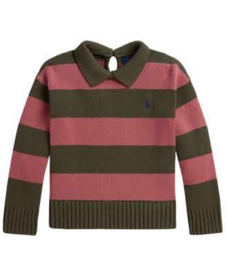 Girls' 2T-6X Striped Long-Sleeve Polo Sweater