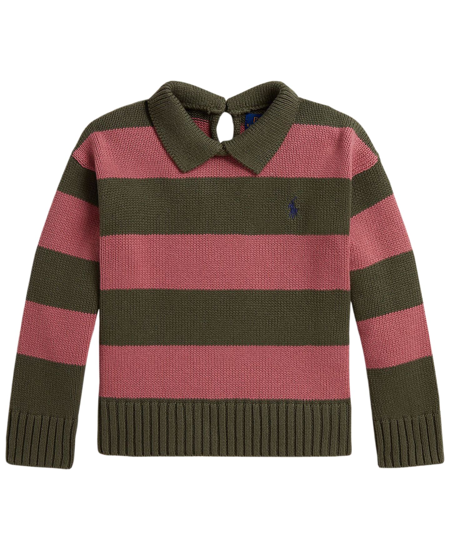 Свитер Polo Ralph Lauren Striped Long-Sleeve Polo Sweater для девочек, цвет: Оливковый разноцветный — фото 1