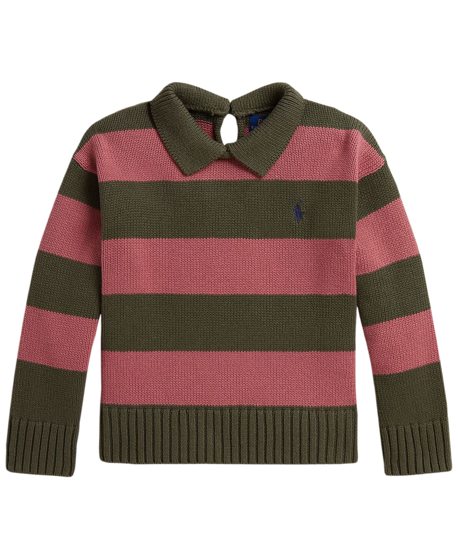 Girls' 2T-6X Striped Long-Sleeve Polo Sweater