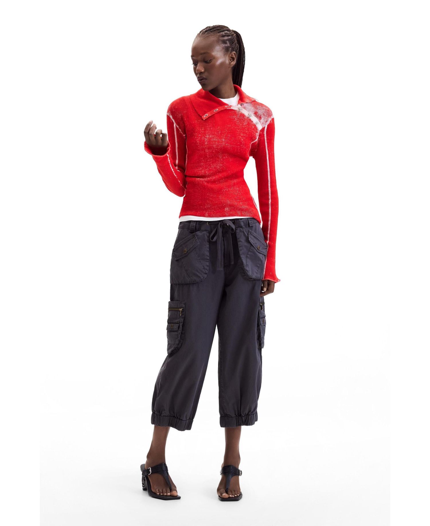 Women's Asymmetrical Ribbed Sweater Cotton