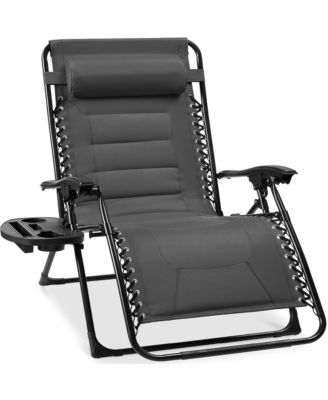 Oversized Padded Zero Gravity Chair, Folding Outdoor Patio Recliner with Side Tray