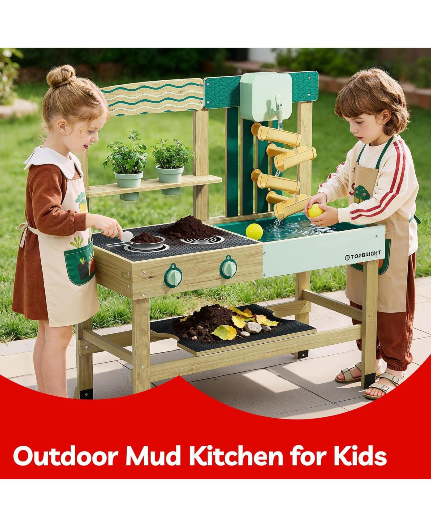 Детская игрушка TOP BRIGHT Mud Kitchen 4-In-1 Water Play Wooden Playhouse, Ages 3+ — фото 3