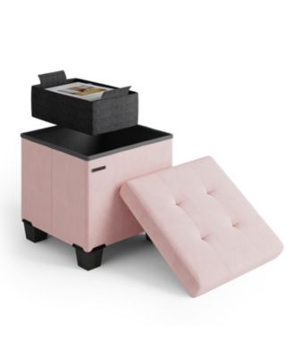15-Inch Velvet Cube Storage Ottoman with Bin, Small Foot Stool and Seat for Living Room