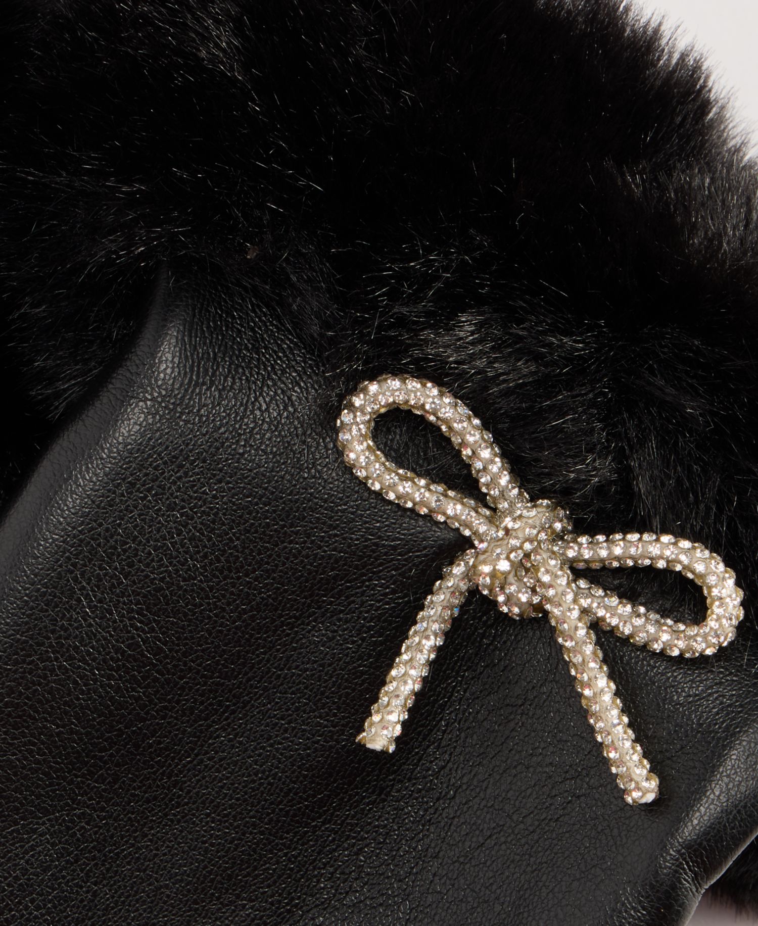 Women's Bow Embellished Gloves with Faux-Fur Cuff