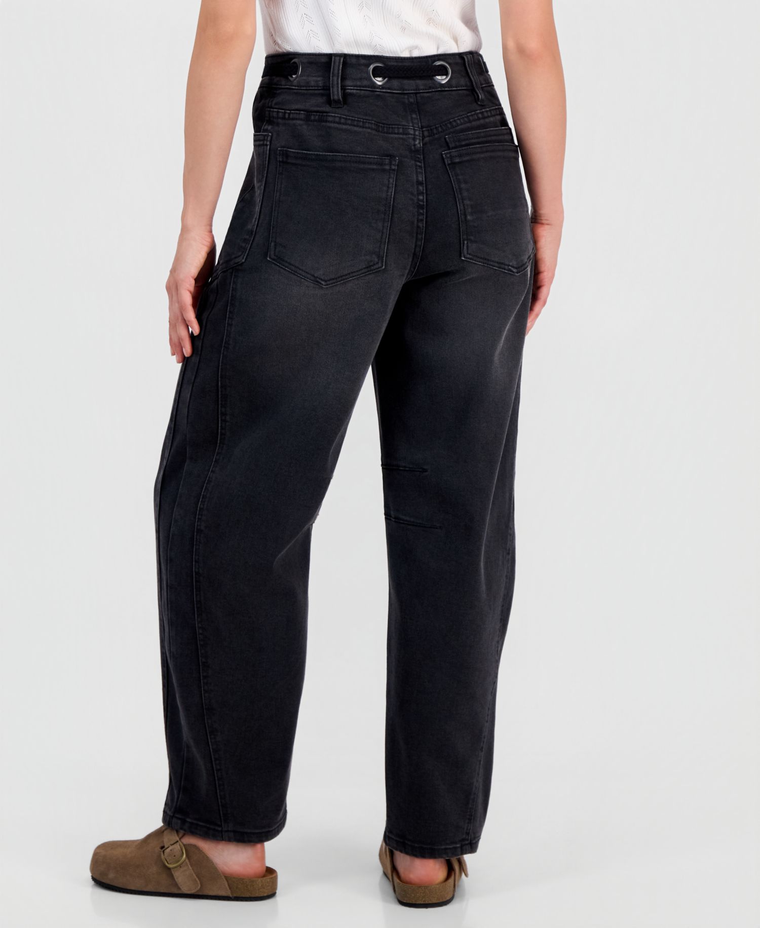 Trendy Plus Size Tie-Waist Barrel Jeans