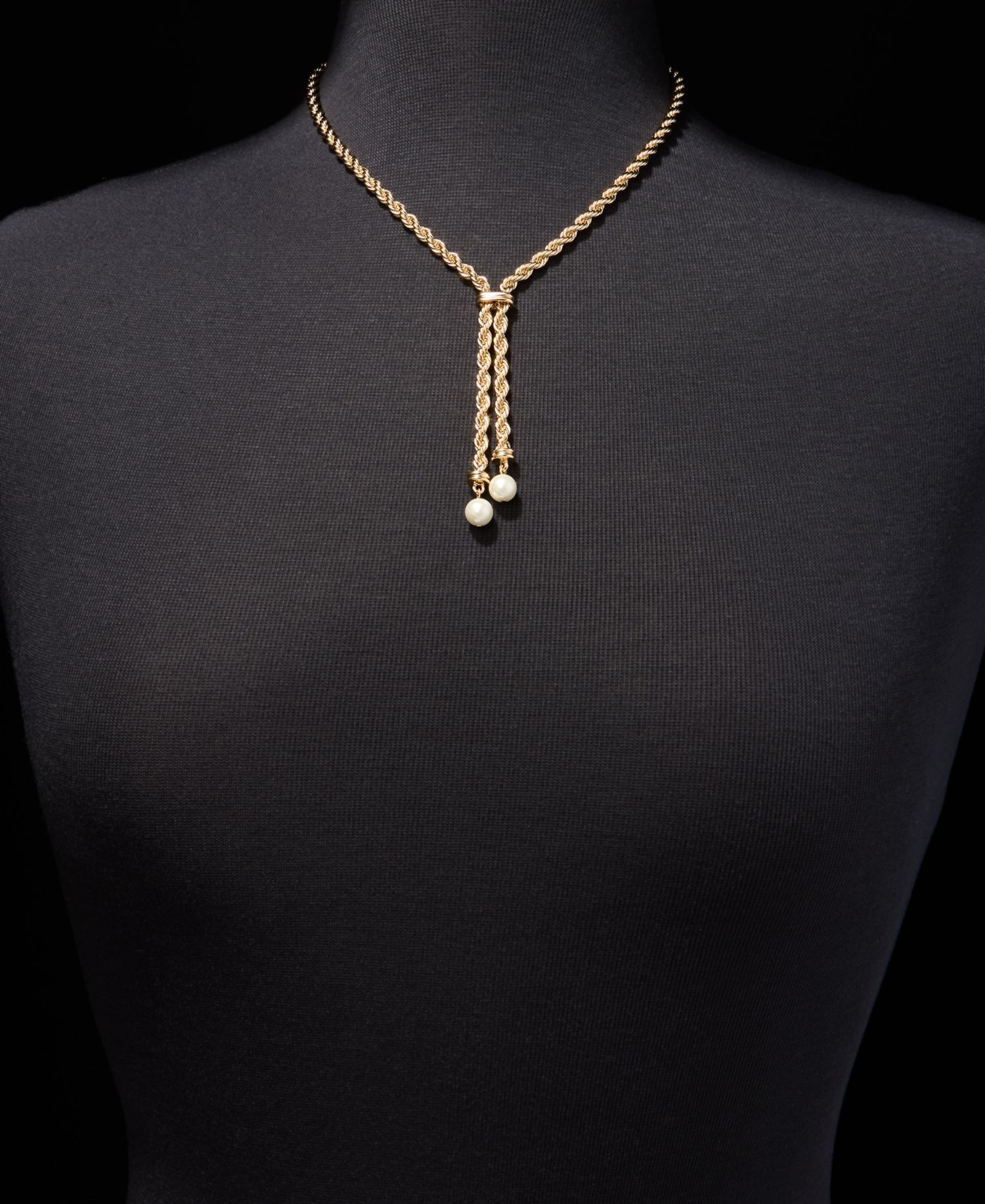 Imitation Pearl Rope Chain Lariat Necklace, 17"