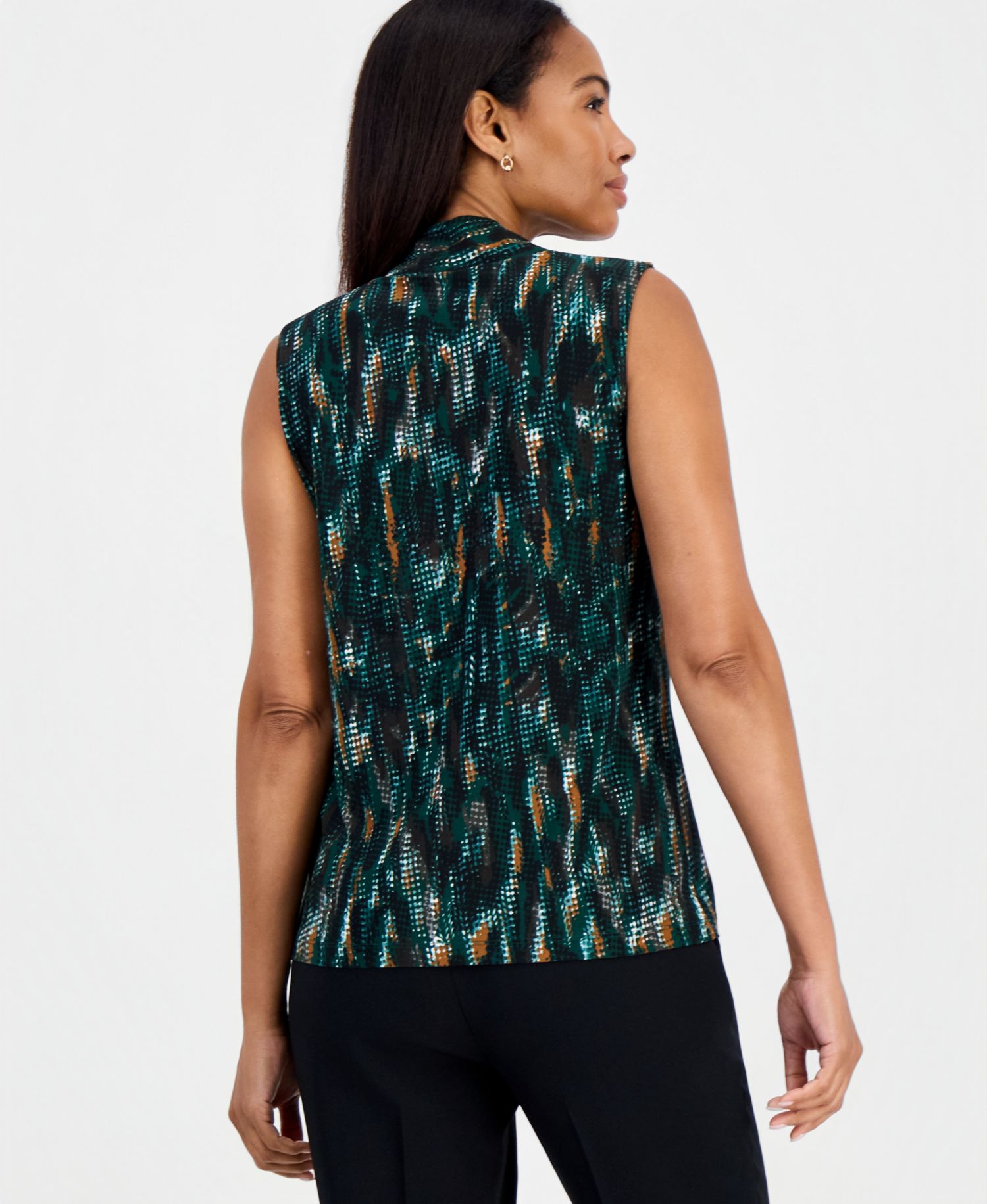 Women's Sleeveless Knot Neck Jersey Knit Printed Top