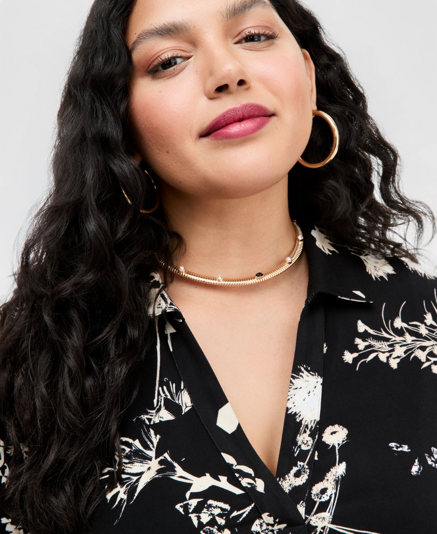 Plus Size Johnny-Collar Top