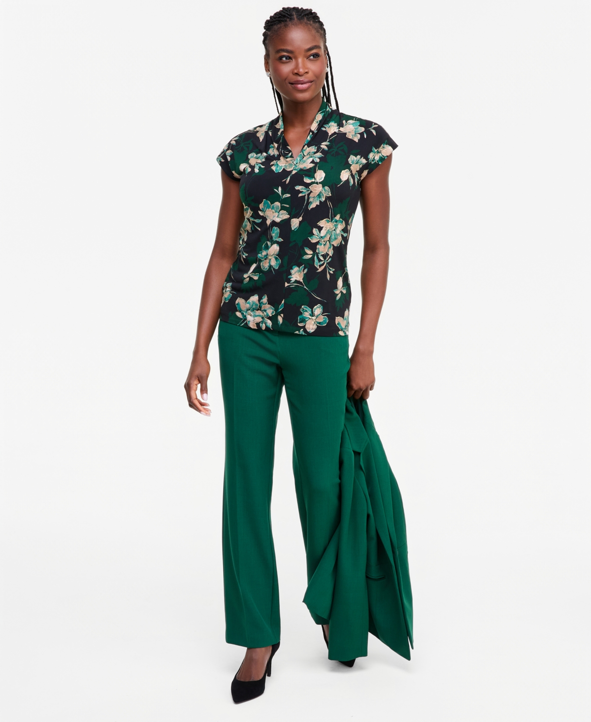 Kasper Petite Floral Dressy V-Neck Blouse