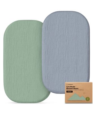 Baby Bassinet Sheets Girls, Boys, 2-Pack Lyra Muslin Bassinet Fitted Sheets for Maxi-Cosi Bedside Sleeper, 33x20 Oval, Capsule