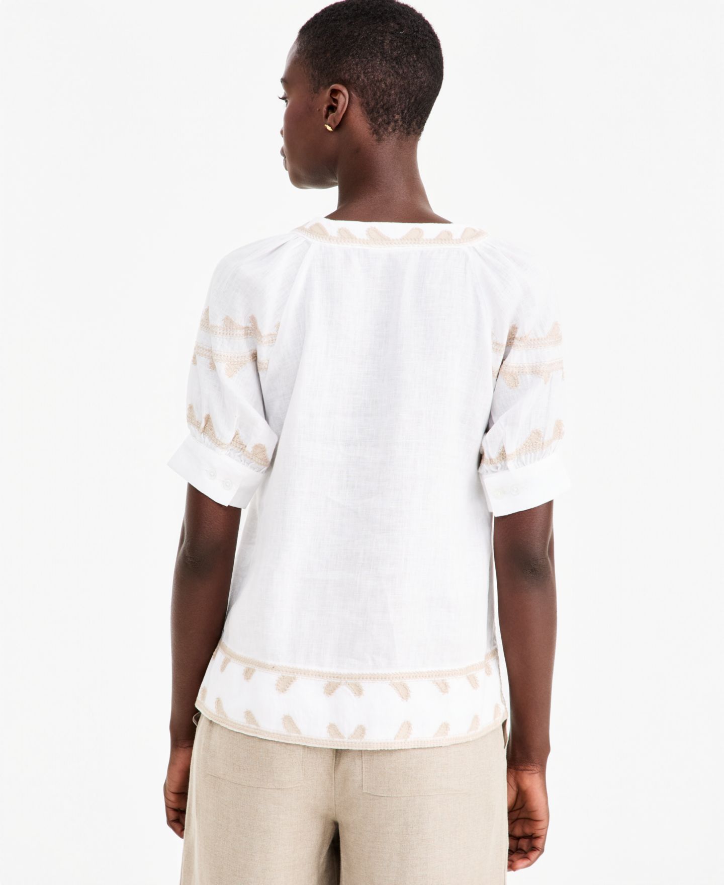 Женская блузка Charter Club 100% Linen Puff-Sleeve Embroidered, цвет: Яркий белый — фото 4
