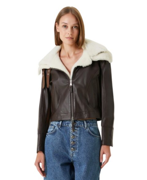 Женские куртки PCFG Women's Double Collar Leather Jacket
