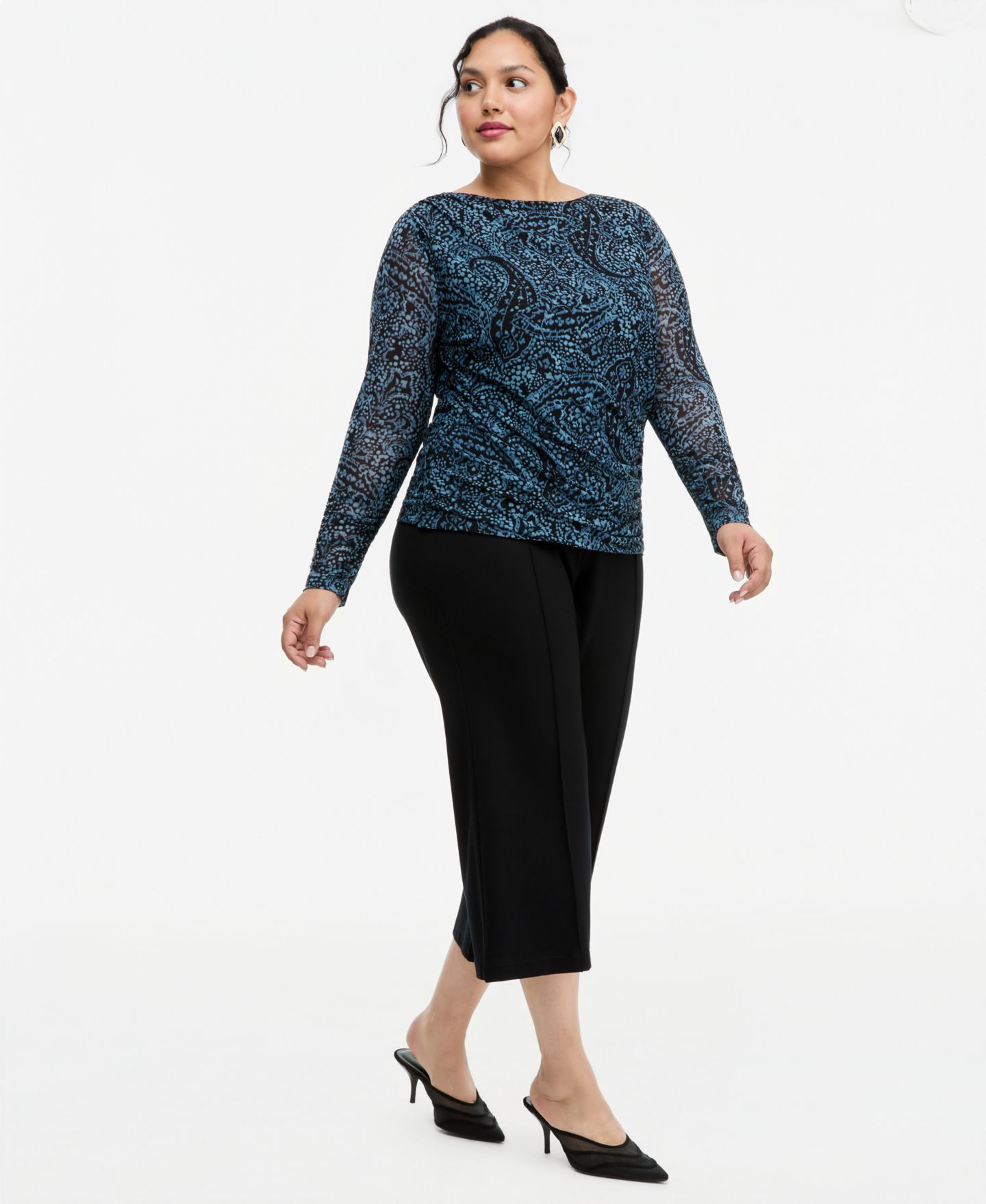 Топ I.N.C. International Concepts Plus Size Ruched Long-Sleeve Paisley Top, цвет: Gail Paisley — фото 2