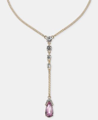 Crystal Pear-Shape Lariat Necklace, 16" + 3" extender