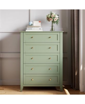 5 Drawer Dresser for Bedroom, Dresser with Deep Drawers and Metal Knobs, Tall Modern Wooden Chests of Drawers for Entryway, Hallway