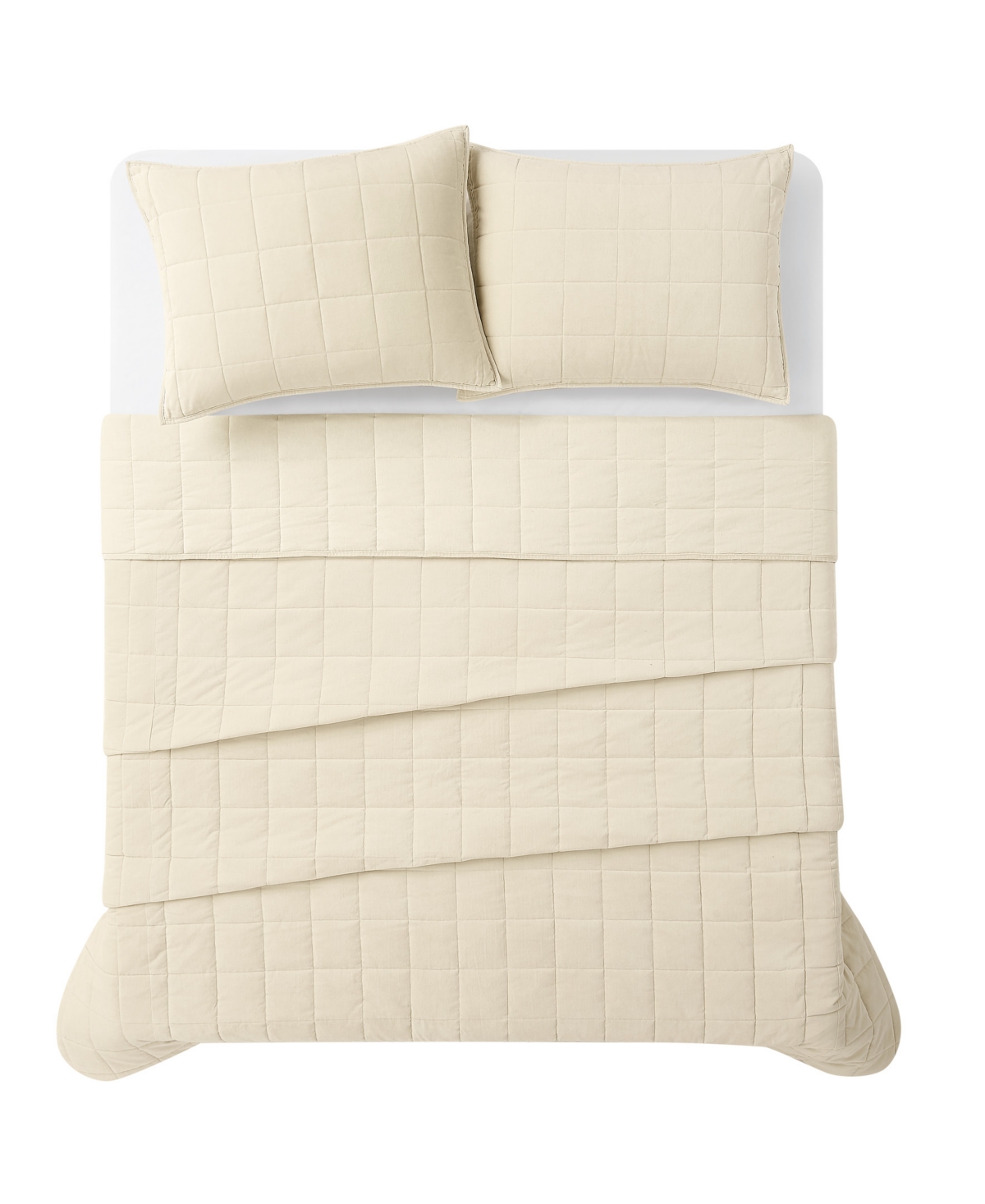 Brooklyn Loom Matte Cotton Velvet Box Stitch 3-Piece Quilt Set