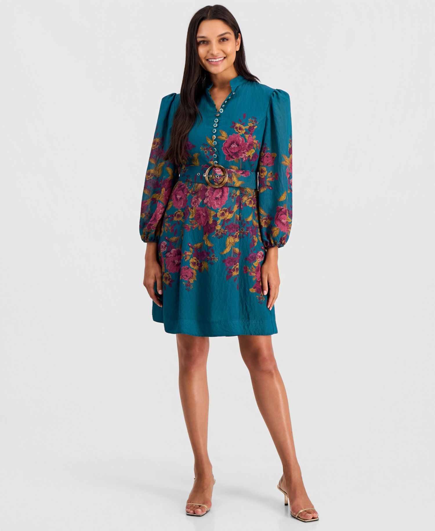 Women's Floral-Print Belted Fit & Flare Dress