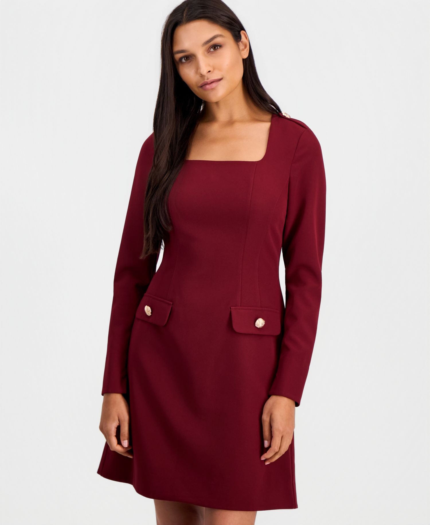 Women's Square-Neck Long-Sleeve A-Line Dress