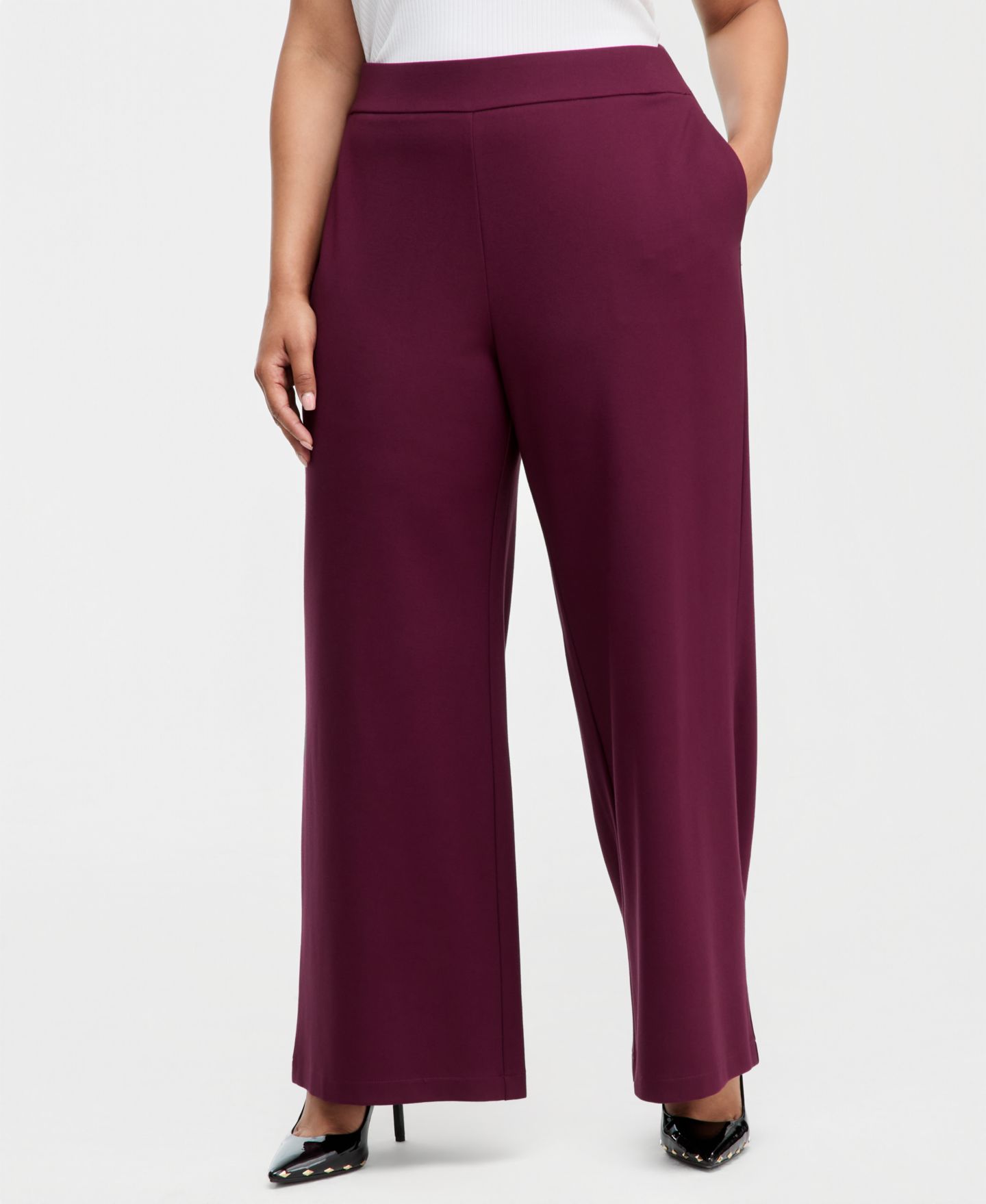 Женские брюки I.N.C. International Concepts Plus Size High-Rise Pull-On, цвет: Ягодный винный — фото 3