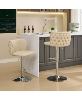 Swivel Barstools Adjusatble Seat Height With Chrome Base, Modern PU Upholstered Bar Stools with the whole Back Tufted