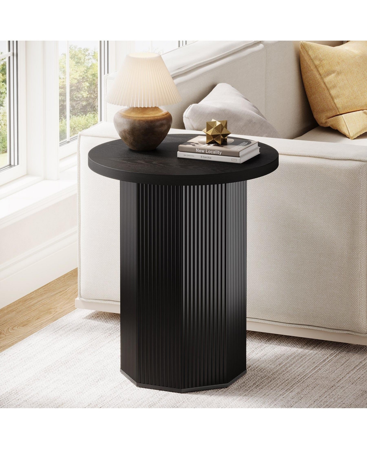 Slickblue Round End Table with Stable Pedestal Base for Living Room