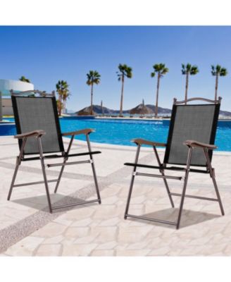 Set of 2 Patio Folding Sling Back Camping Deck Chairs