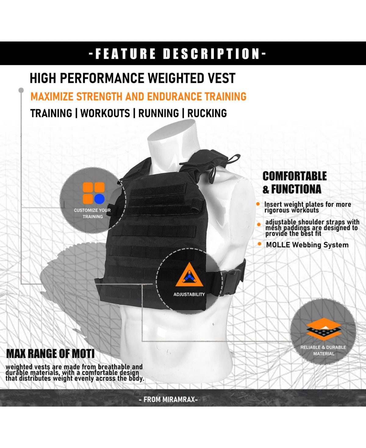 Aofar Weighted Vest Adjustable Fitness Running Strength Training