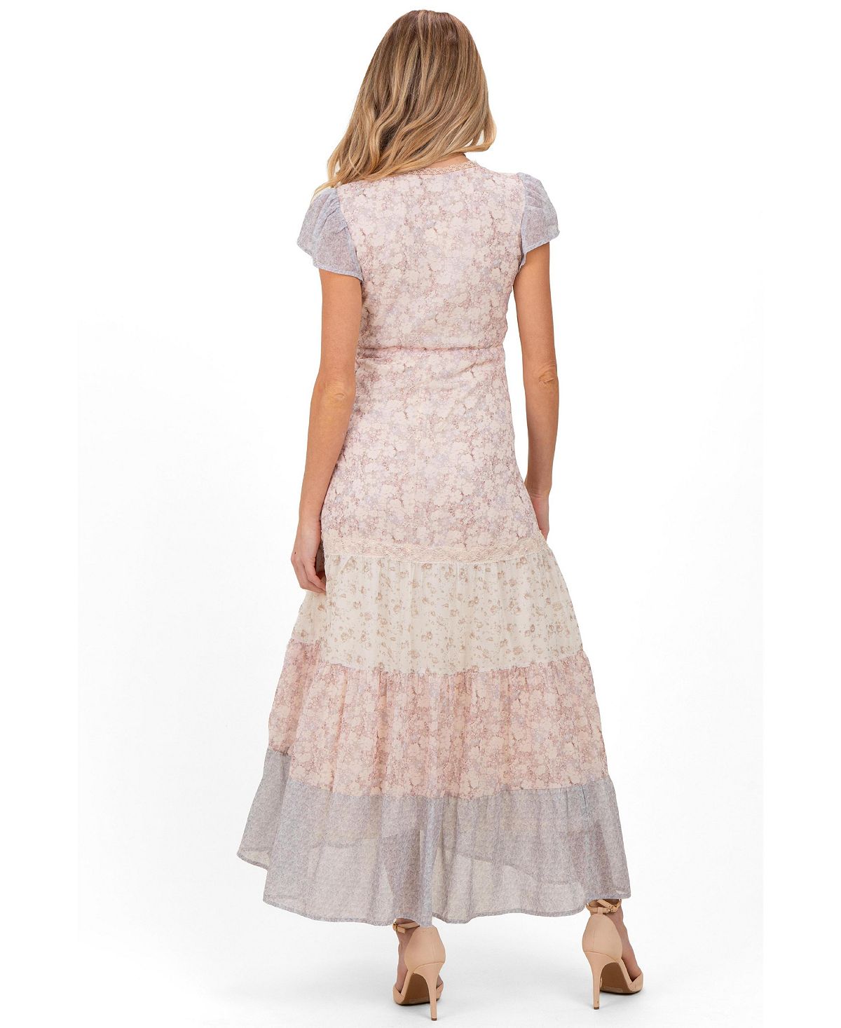 Pinkblush Women's Multicolor Floral Colorblock Tiered Maxi Dress view 3 — MAYCSS fashion products