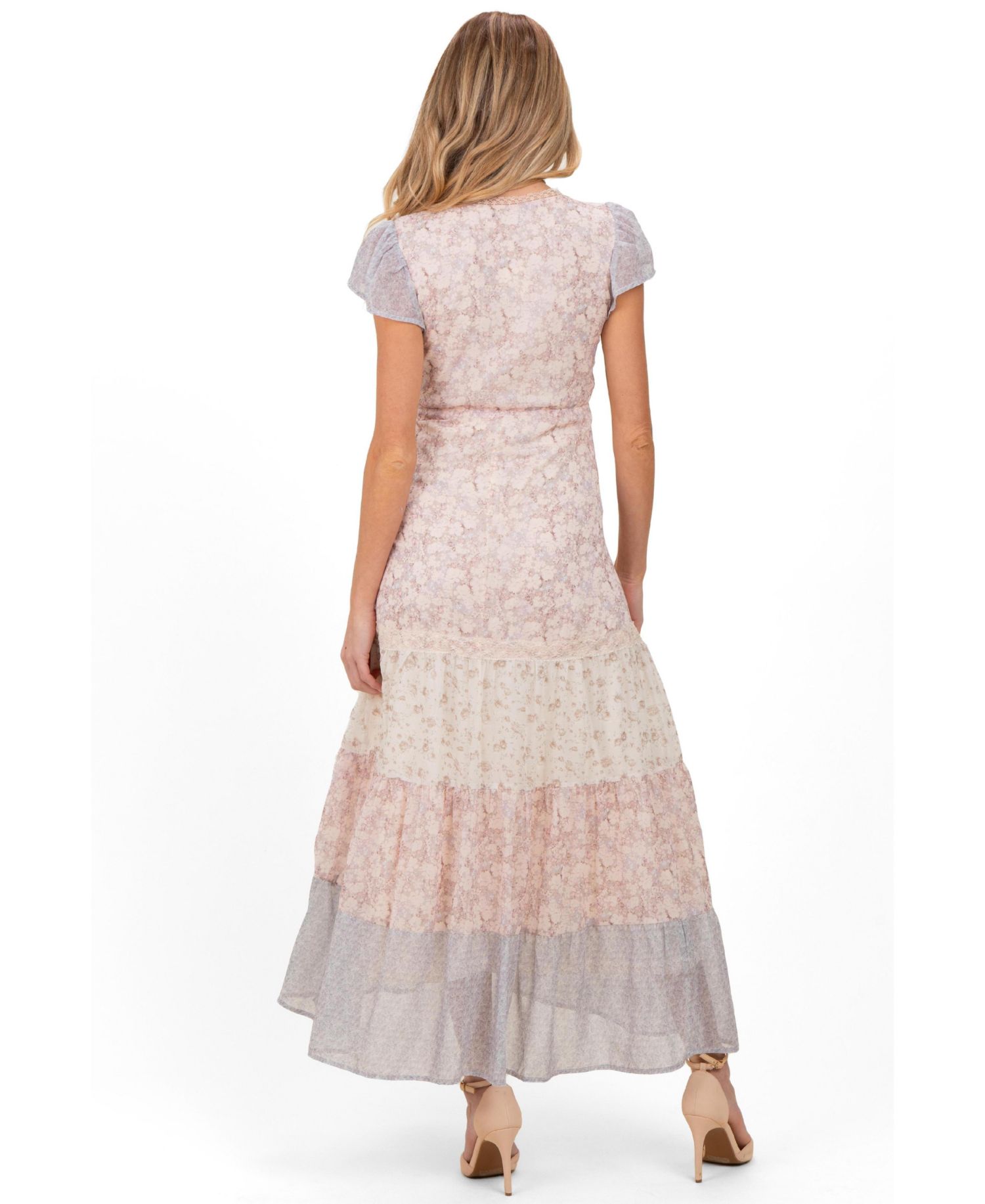Women's Multicolor Floral Colorblock Tiered Maxi Dress