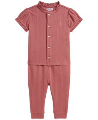 Baby Girls' Pointelle Knit Cotton Top and Leggings, 2-Piece Set