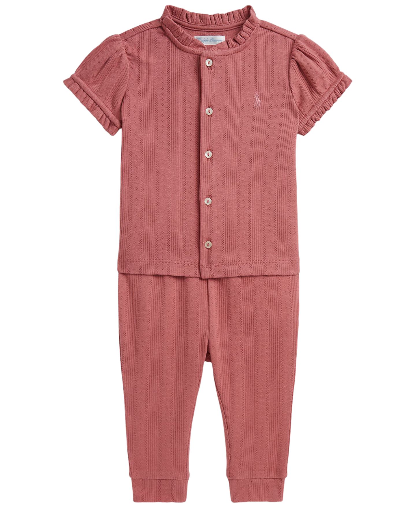 Комплект Polo Ralph Lauren Pointelle Knit Cotton Top and Leggings, 2-Piece Set для девочек-малышей, цвет: Холщовый розовый — фото 1