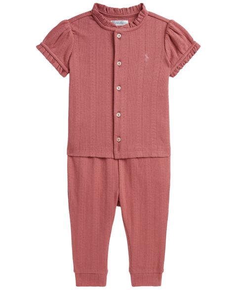 Комплект Polo Ralph Lauren Pointelle Knit Cotton Top and Leggings, 2-Piece Set для девочек-малышей, цвет: Холщовый розовый