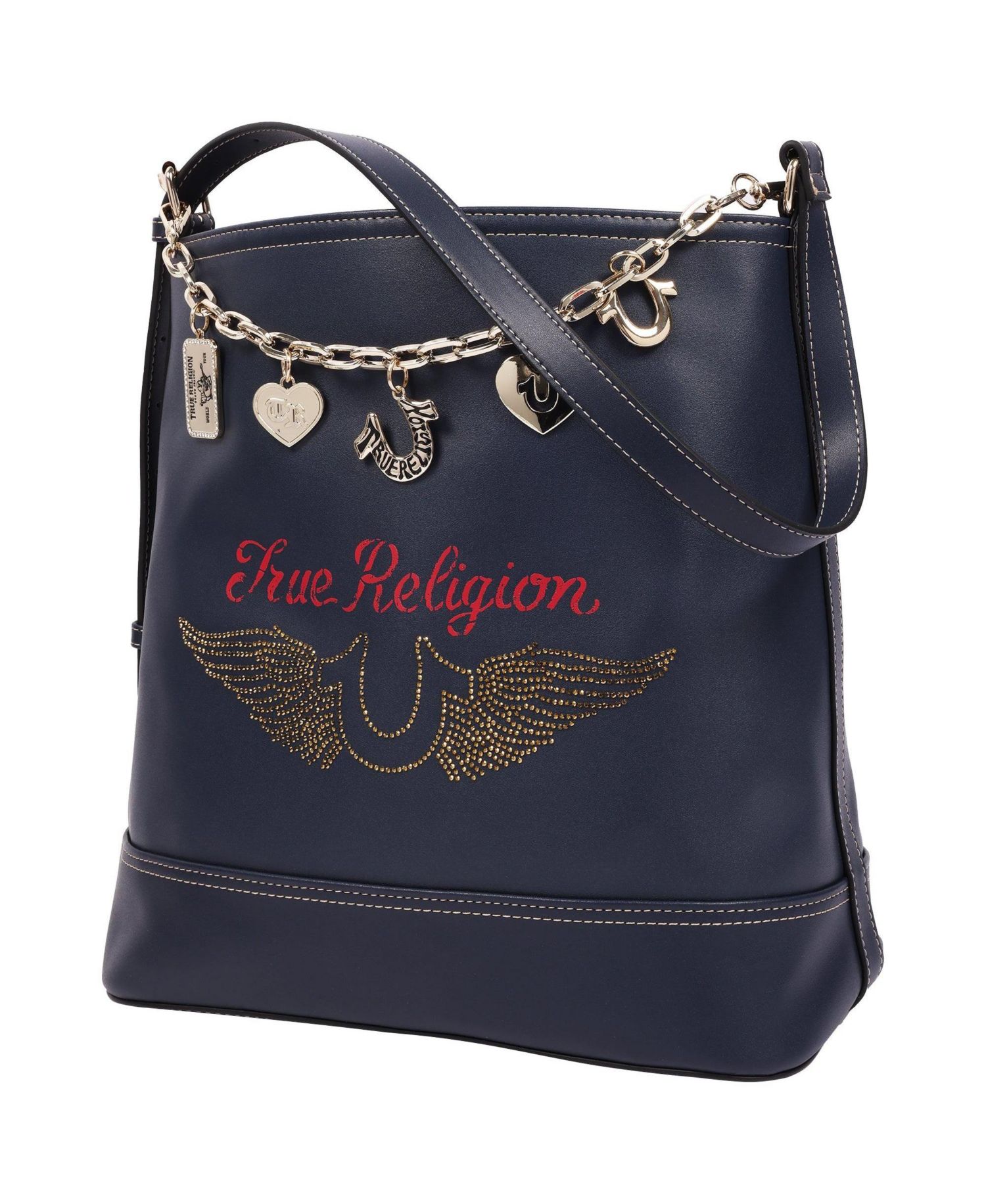 Chain Moto PU Bucket Bag with Charm Chain and Removable Zip Pouch