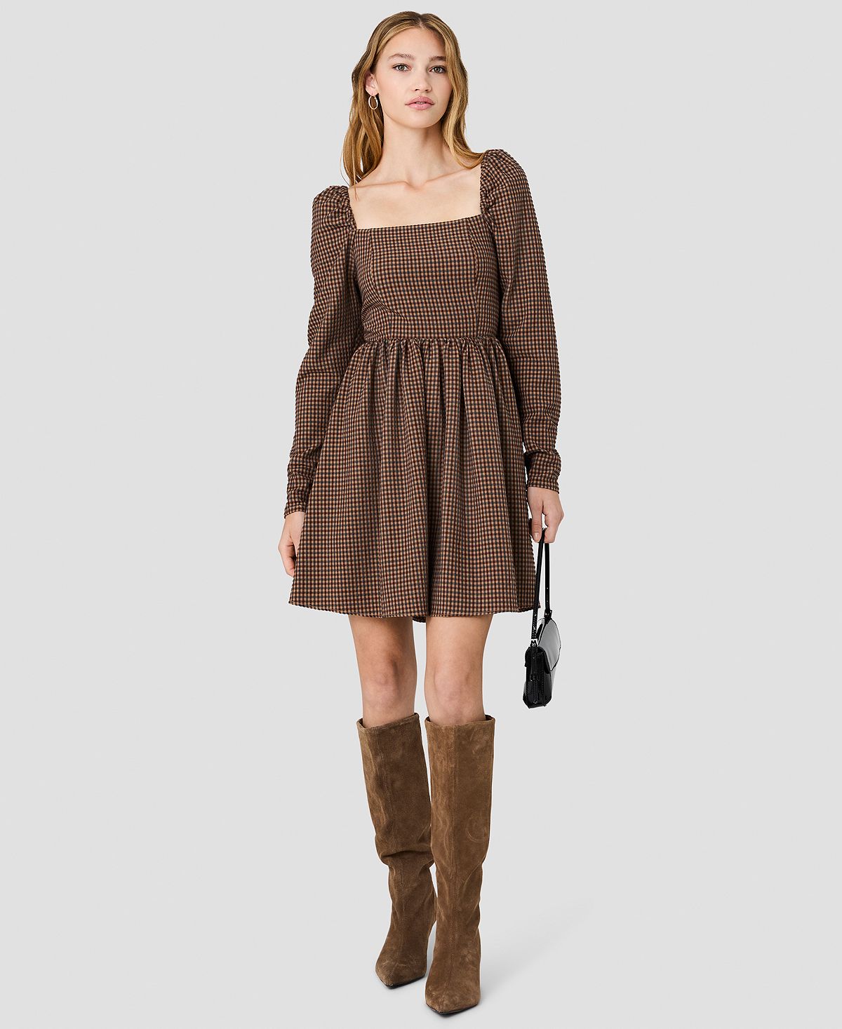 French Connection Women's Diana Square Neck Long-Sleeve Fit-and-Flare Mini Dress view 6 — MAYCSS fashion products