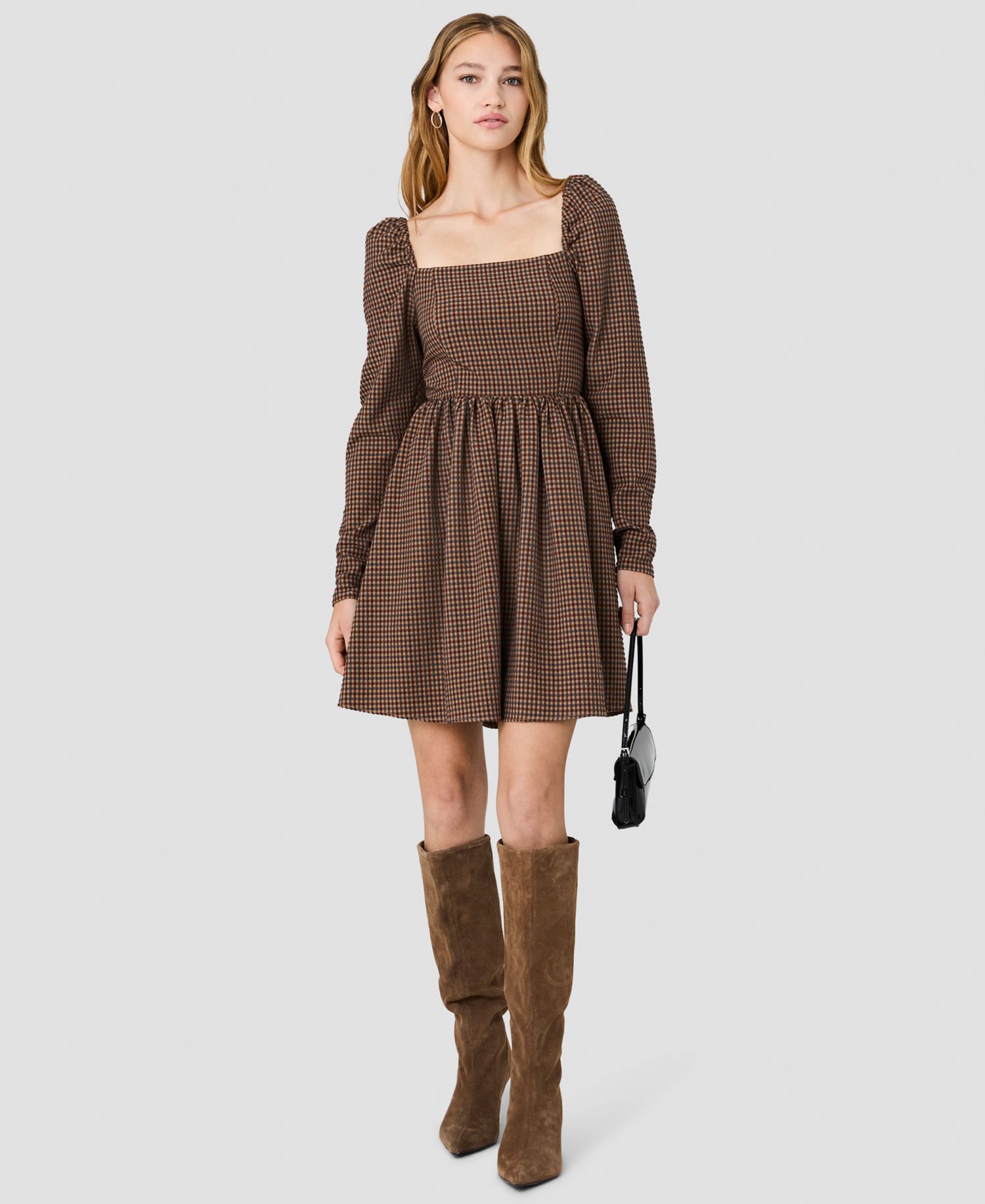 Women's Diana Square Neck Long-Sleeve Fit-and-Flare Mini Dress