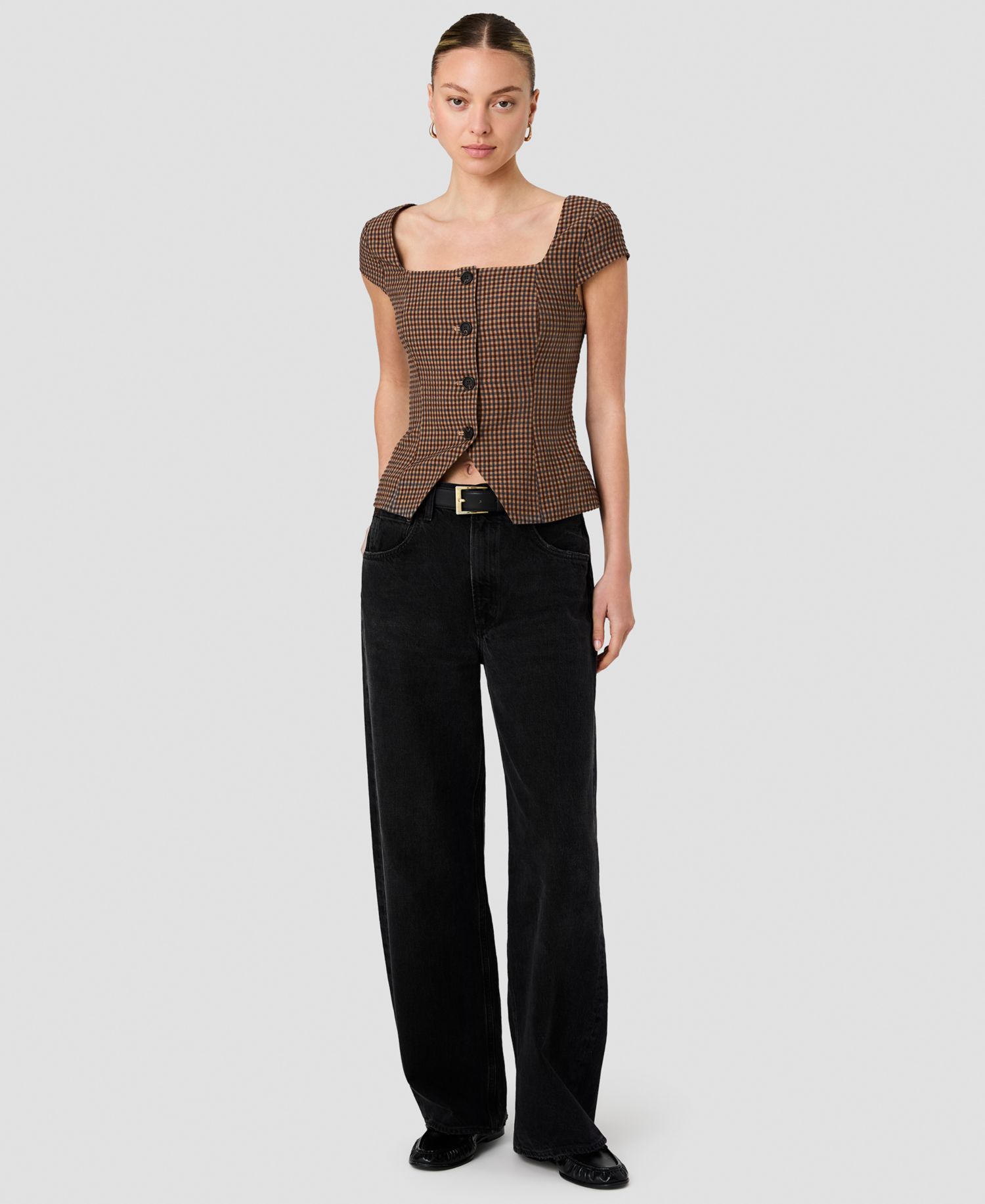 Women's Diana Square Neck Gingham Print Top