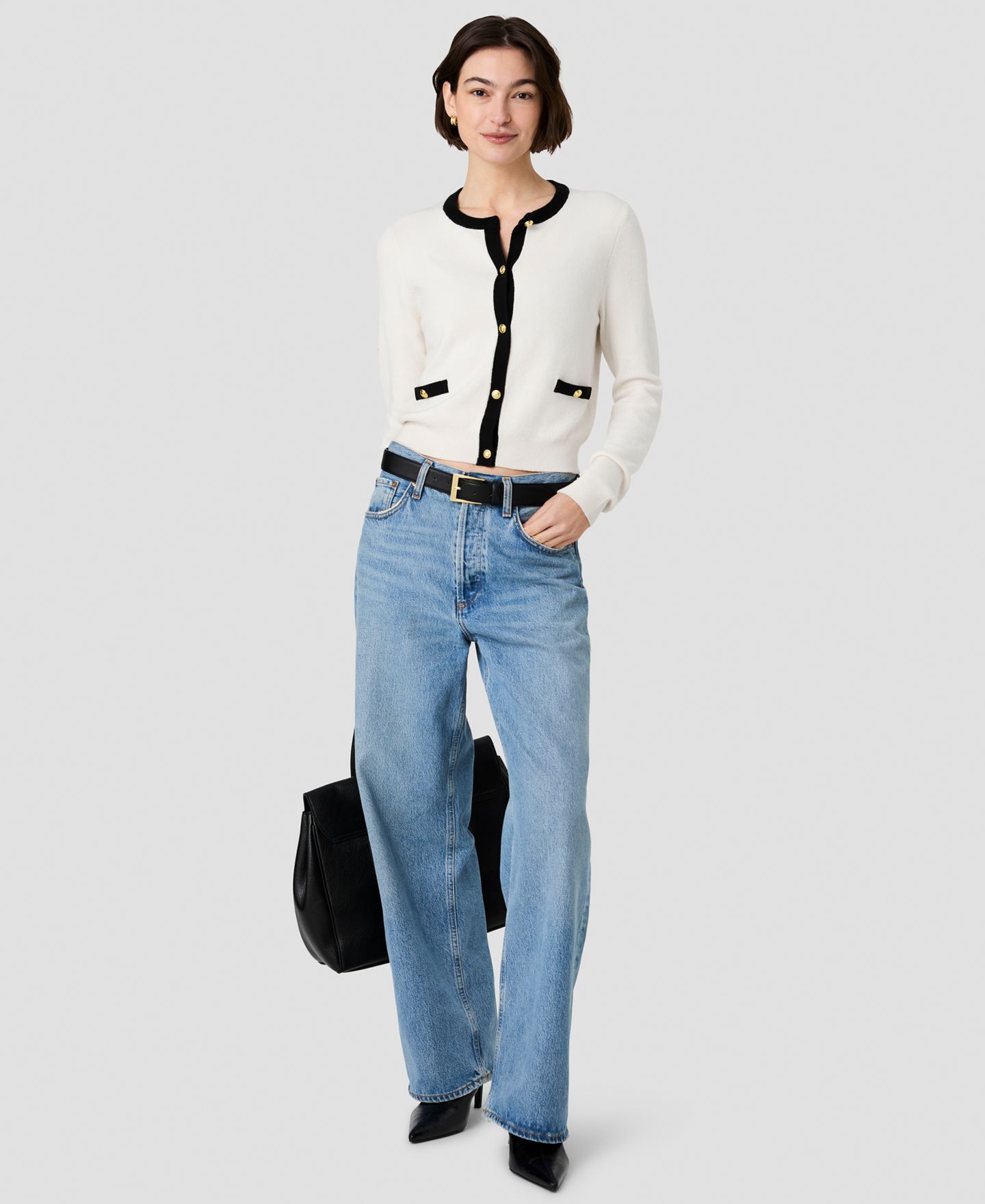 Женский кардиган French Connection Button-Front Fitted, цвет: Фарфоровый кремовый / Чёрный — фото 7