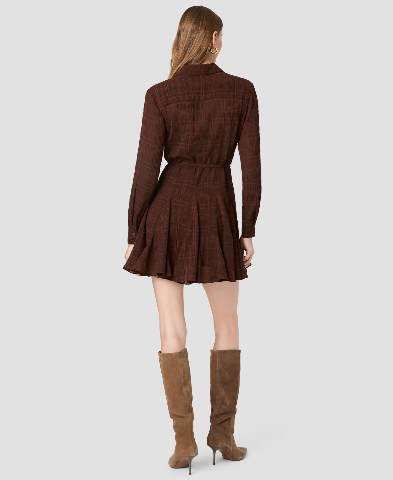 Women's Collared Long-Sleeve Tie-Waist Mini Dress