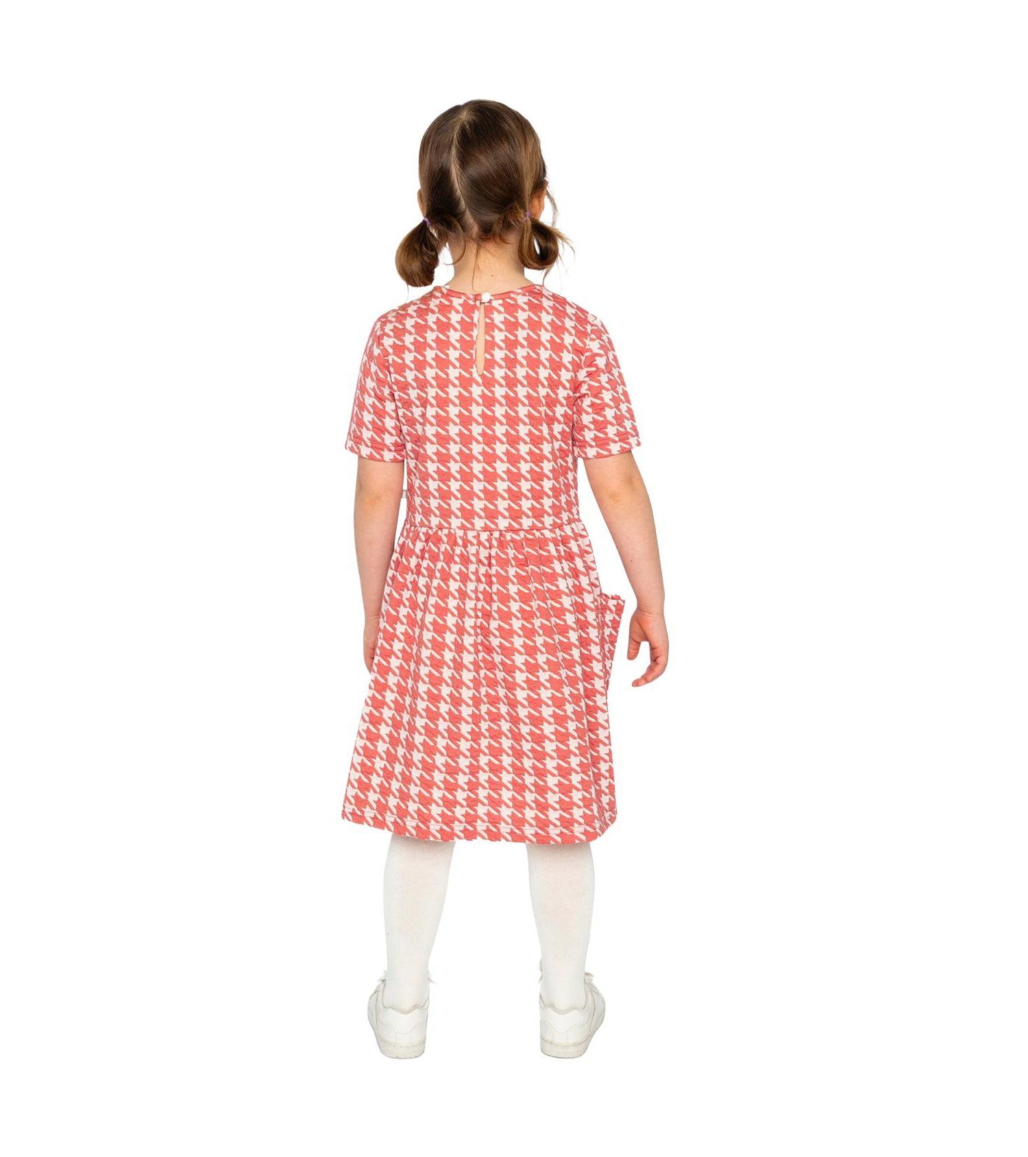 Big Girls Short Sleeve Dress with Pockets Houndstooth