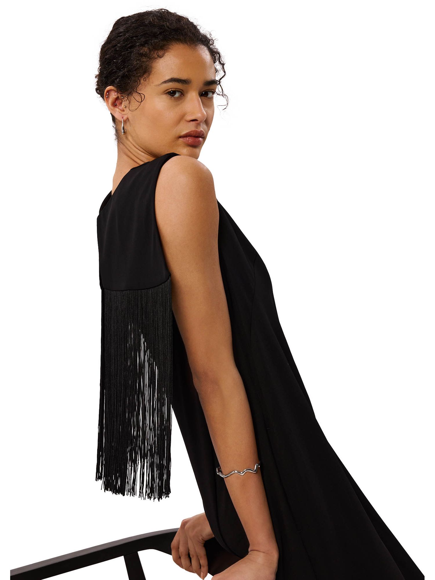 Women's Back Fringe Detail Midi Dress