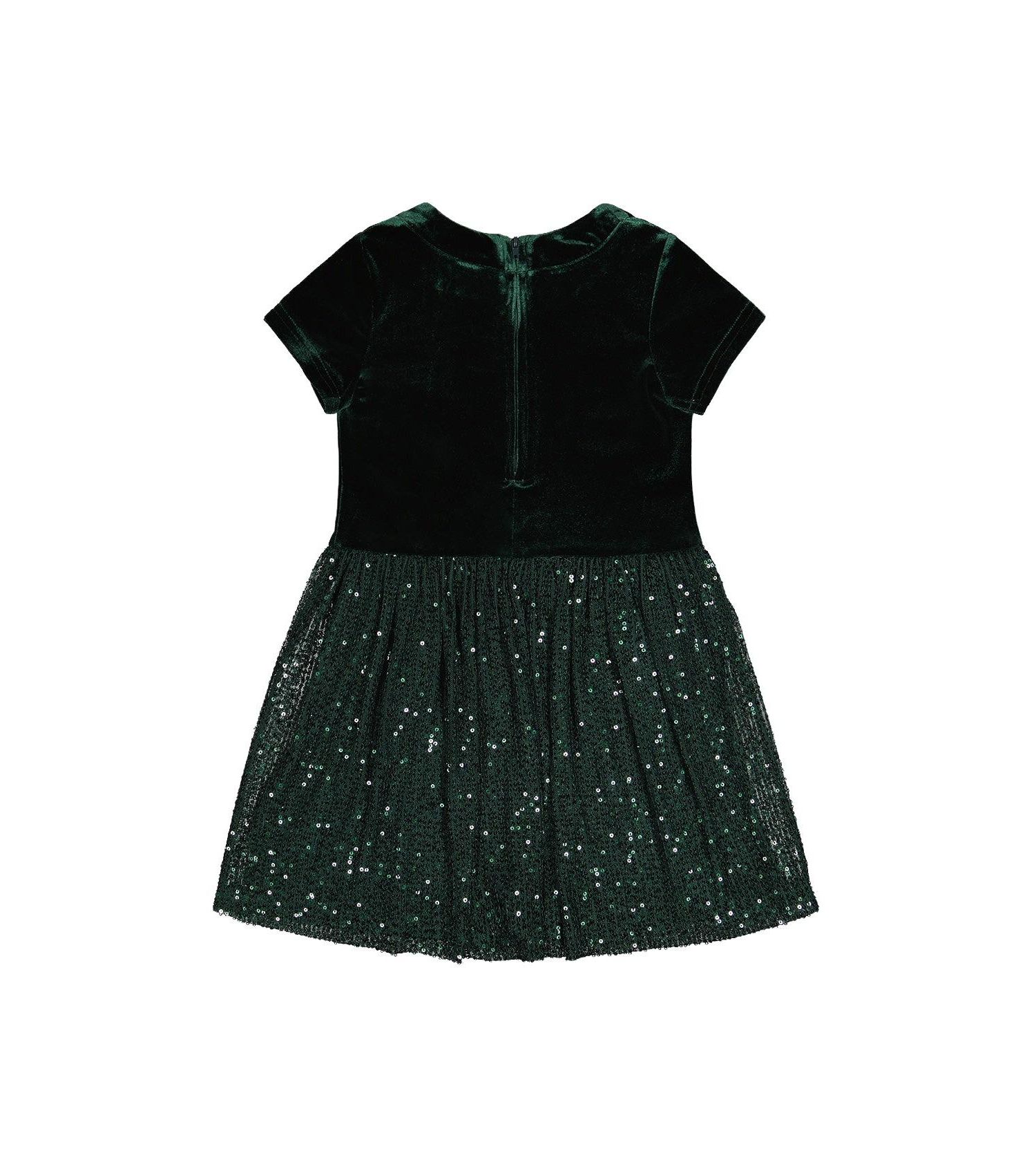 Girls (6-14) Bi-Material Short Sleeve Dress with Glittering Skirt