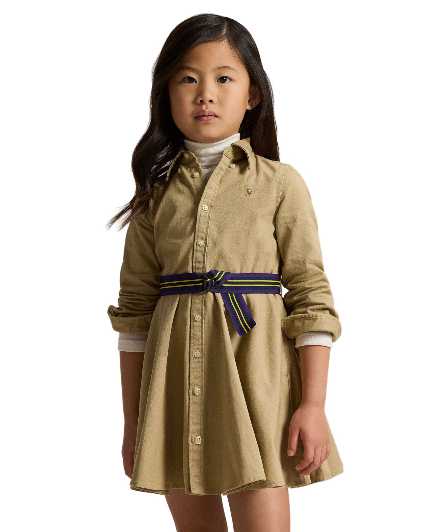Платье Polo Ralph Lauren Belted Chino Cotton Shirt Dress with Belt для девочек, цвет: Хаки — фото 2