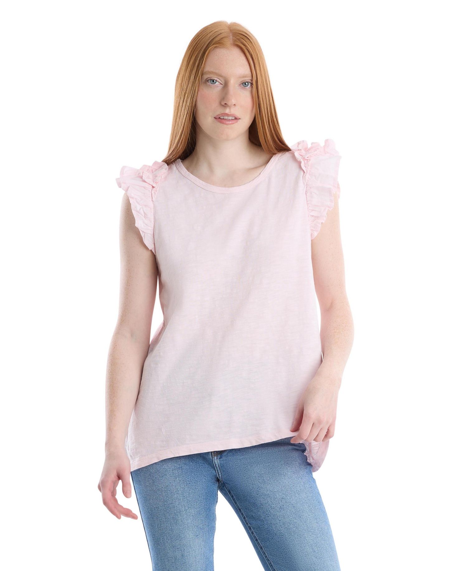 Women's Ruffle Shoulder Tank Tee