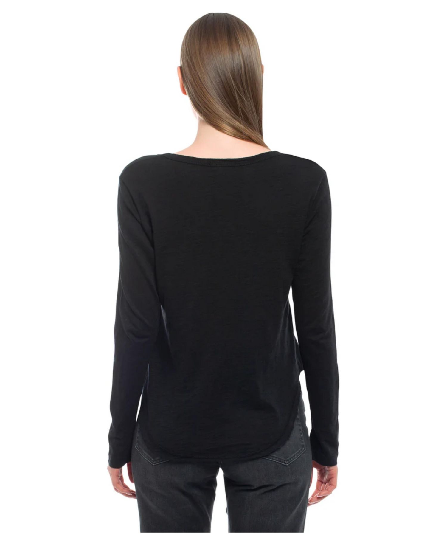 Women's Long Sleeve V-Neck Raw Hem Shirttail Tee