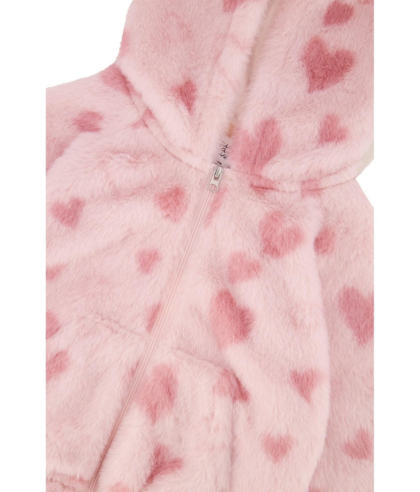 Куртка Deux par Deux Hooded Full Zip Faux Fur Jacket Printed with Hearts для девочек-малышей, цвет: Розовый — фото 8