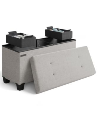 30 Inch Ottoman Storage Bench with Storage Bins - Leatherette or Fabric Finish