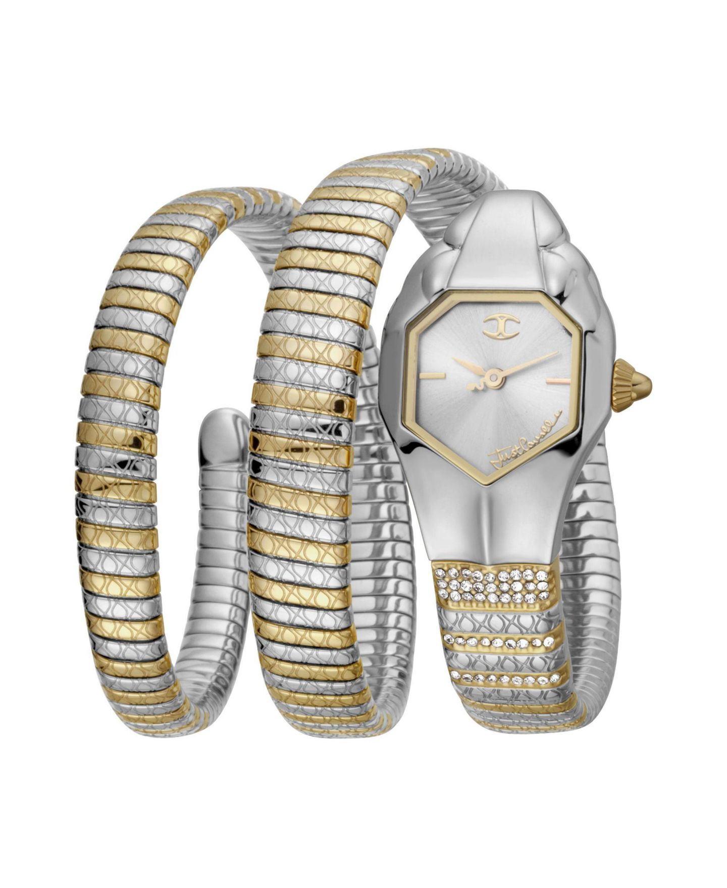 Женские часы Just Cavalli Glam Snake Quartz IP Stainless Steel Bracelet Watch, цвет: Золотой — фото 1