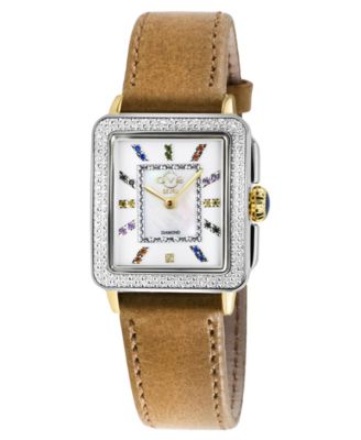 Women's Padova Gemstone Swiss Quartz Diamond Hand made Italian leather Strap Watch