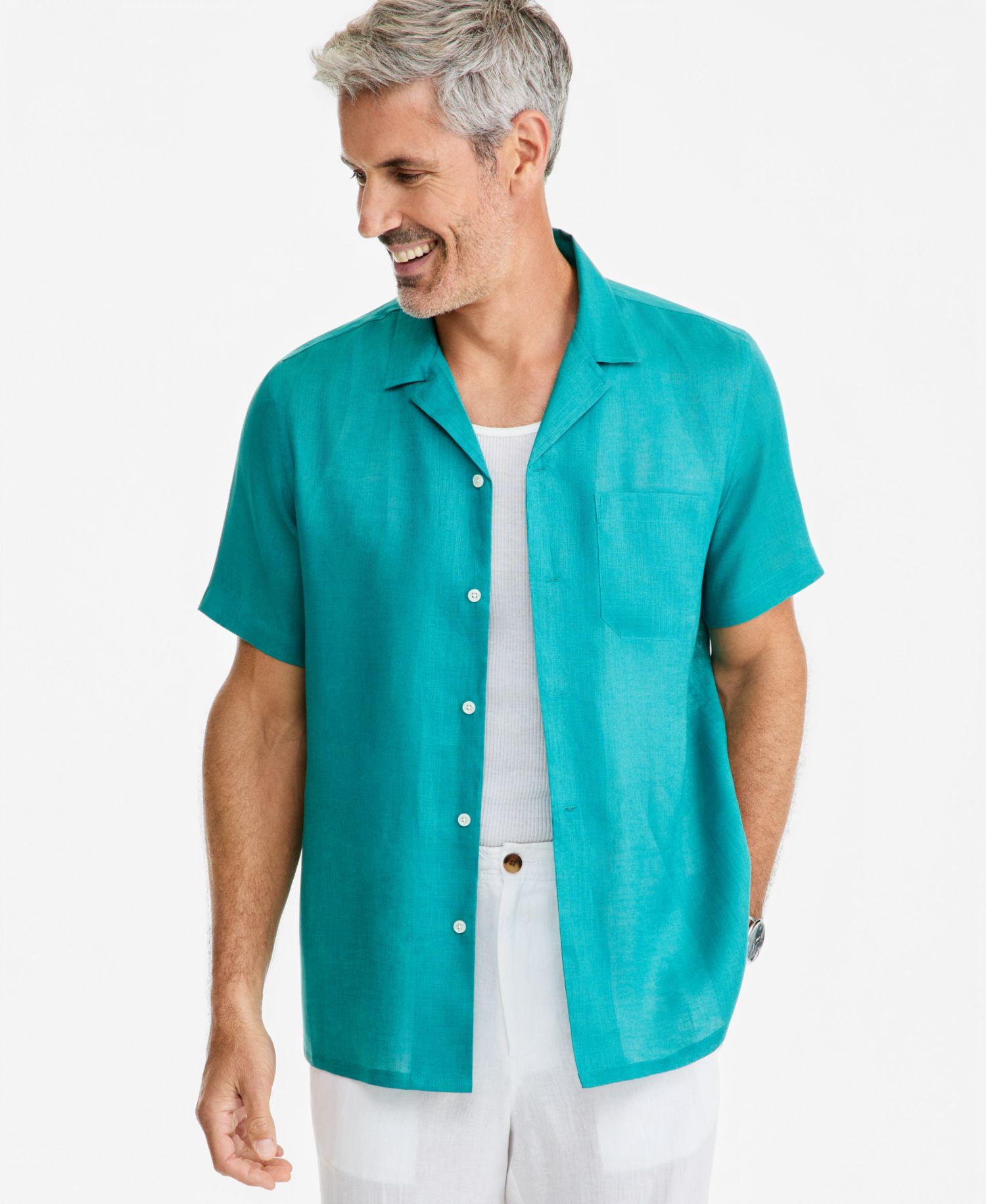 Men's Short-Sleeve Camp Collar Linen Shirt, Macy's Exclusive